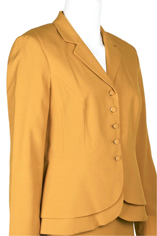 Emily Notched Collar 5 Button Closure Long Sleeve Tiered Hem Crepe Jacket with Zipper Back Slit Back Skirt - Glamourous Grace