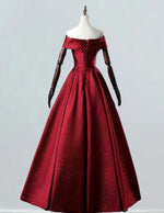 Burgundy Satin Off-Shoulder Prom Dress | Women's Evening Ball Gown