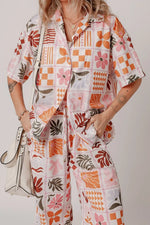 Printed Collared Neck Shirt and Wide Leg Pants Set - By Baano