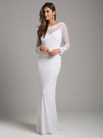High Neck, Long Sleeve Beaded Wedding Gown - Lara 51004 Lara New York