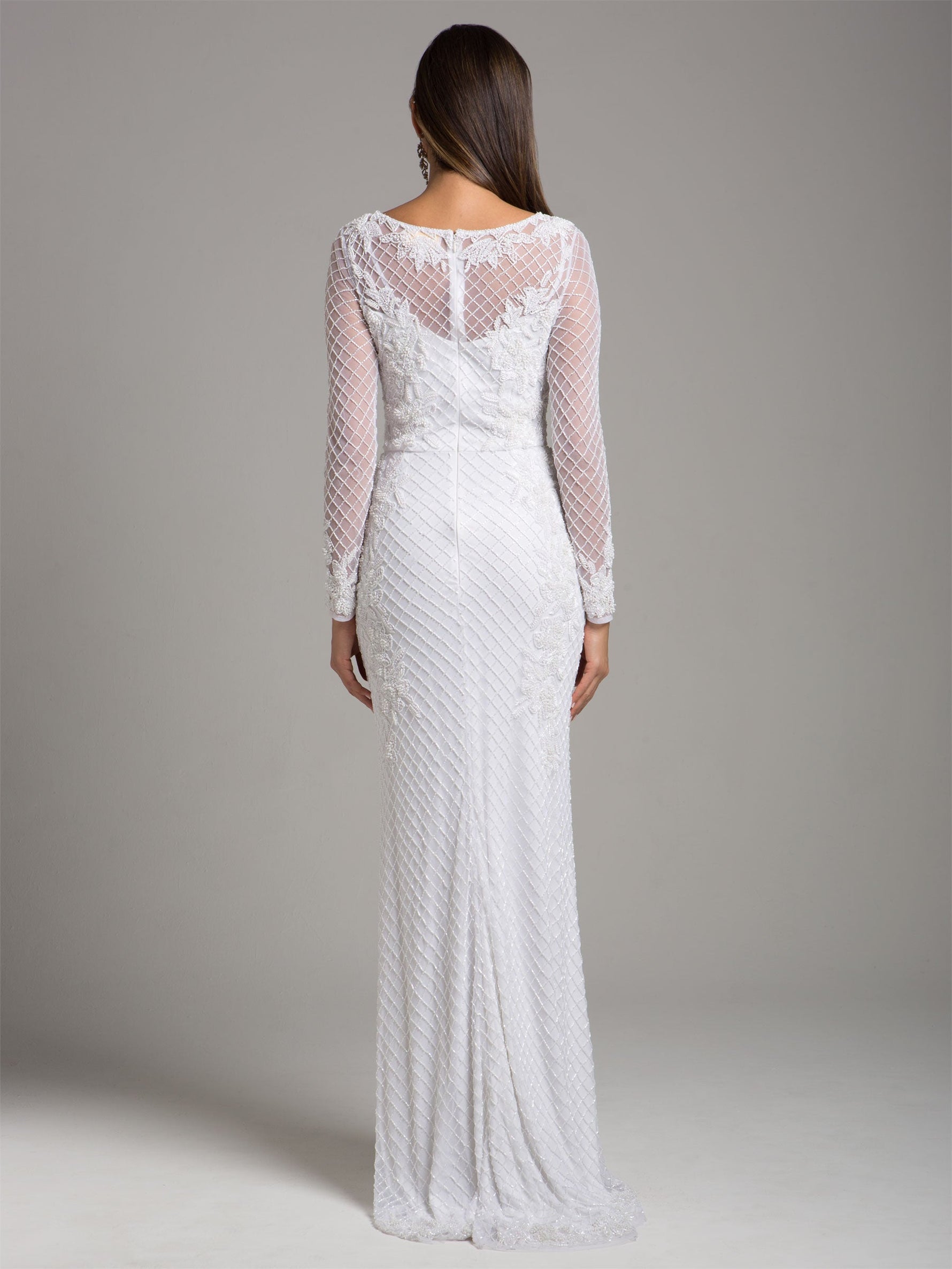 High Neck, Long Sleeve Beaded Wedding Gown - Lara 51004 Lara New York