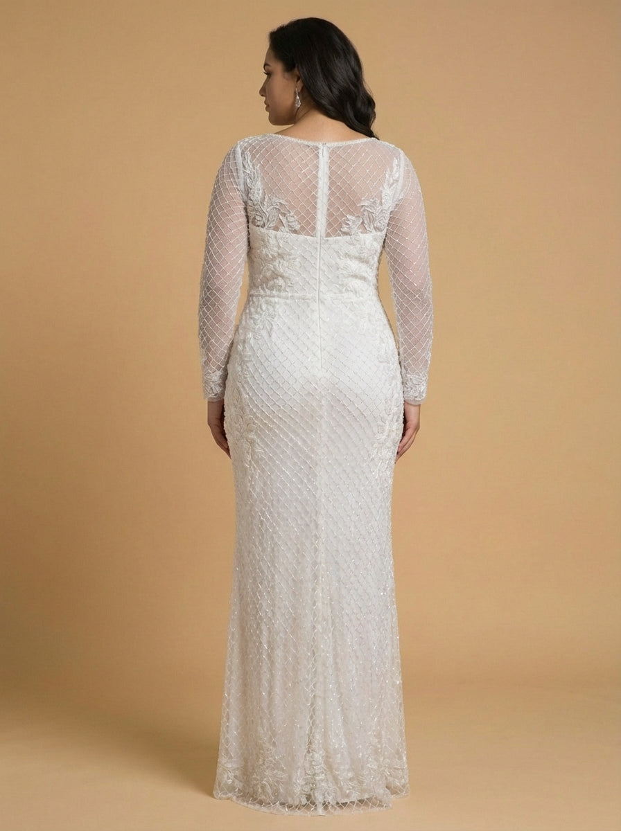 High Neck, Long Sleeve Beaded Wedding Gown - Lara 51004 Lara New York