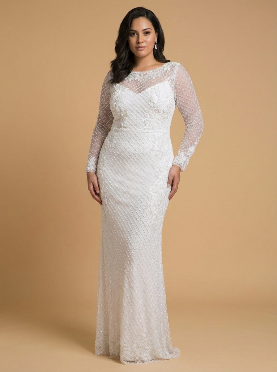 High Neck, Long Sleeve Beaded Wedding Gown - Lara 51004 Lara New York
