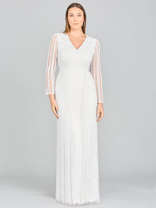 Lara Blair Long-Sleeve Beaded Surplice Sheath Gown - By Baano
