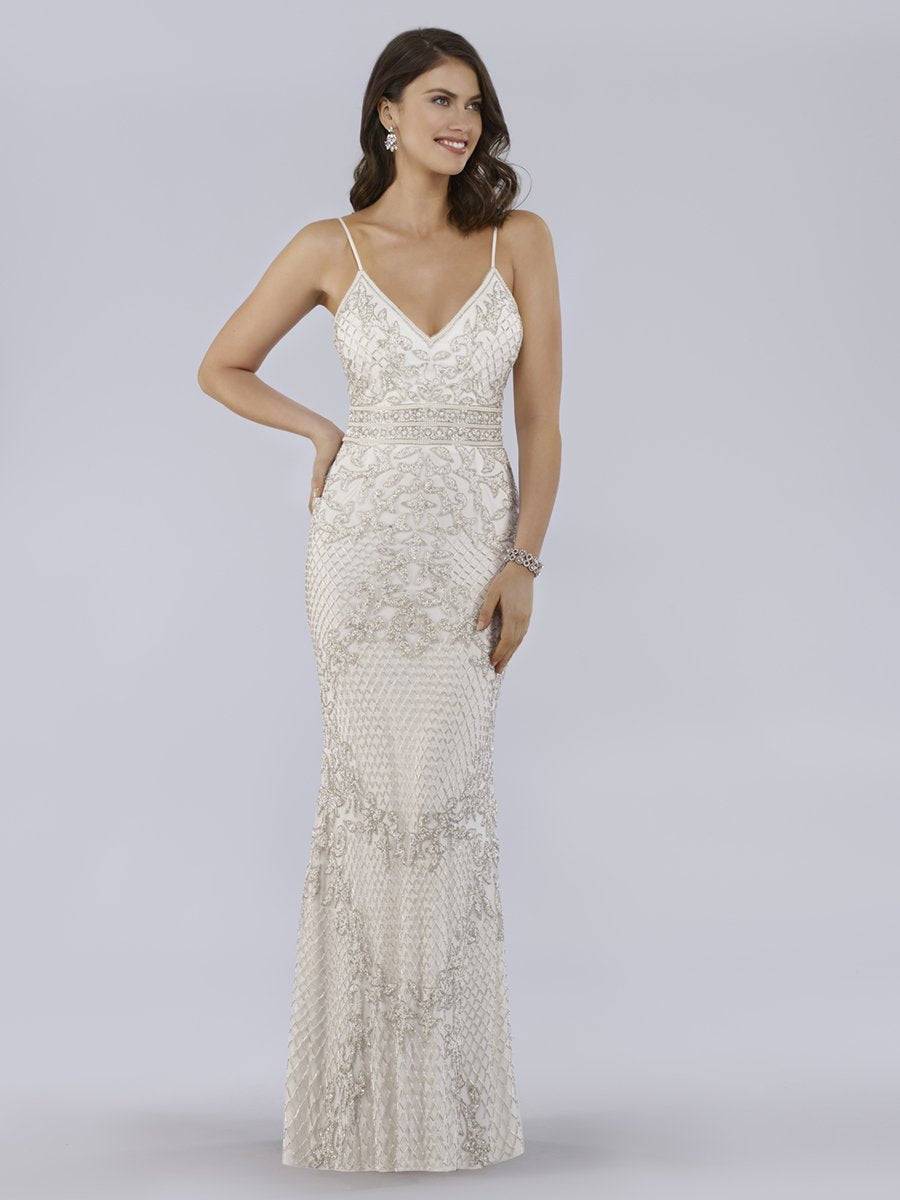 Lara 51019 - Spaghetti Strap Beaded Gown
