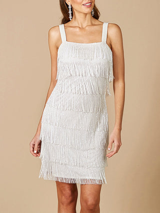 Lara Dakota Beaded Fringe Short Wedding Dress - By Baano