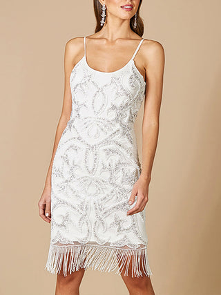 Lara Demi Beaded Short Fringe Wedding Dress - By Baano