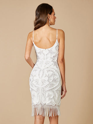 Lara Demi Beaded Short Fringe Wedding Dress - By Baano