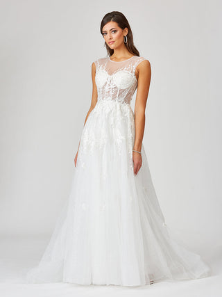 Sheer Bodice Lace Bridal Gown OUTLET - By Baano