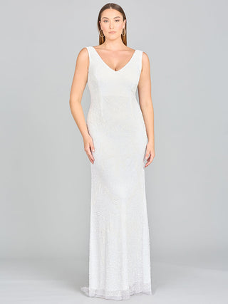 Lara Erika Beaded Draped Cowl Back V-Neck Wedding Dress - By Baano