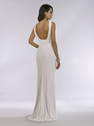 Lara Erika Beaded Draped Cowl Back V-Neck Wedding Dress - By Baano