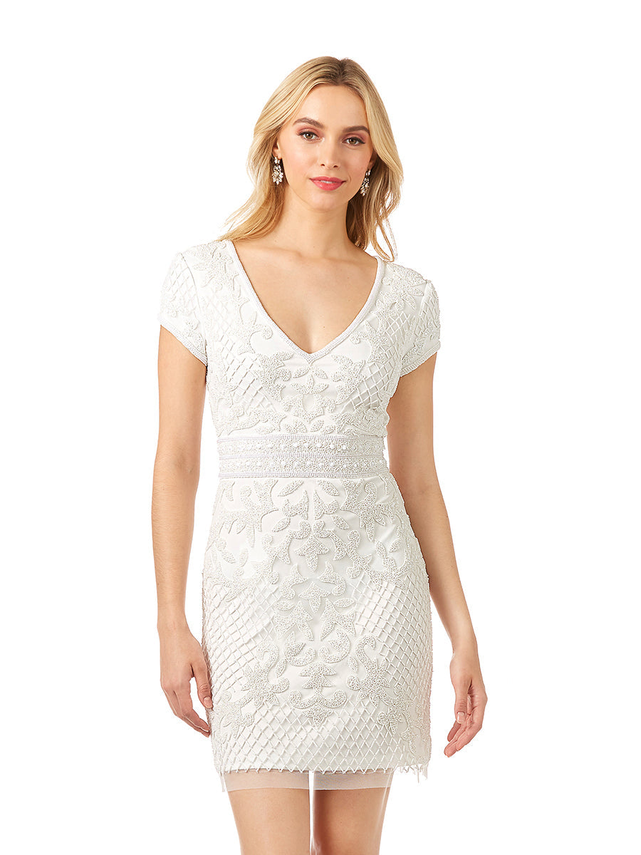 Lara Cam V-Neck Beaded Mini Sheath Dress - By Baano