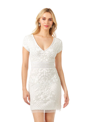 Lara Cam V-Neck Beaded Mini Sheath Dress