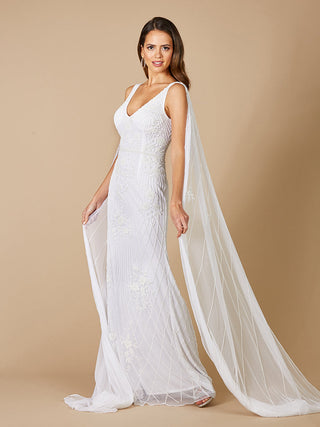 Lara Gia Beaded Tank Wedding Dress with Cape Detail - OUTLET - By Baano