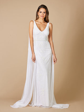 Lara Gia Beaded Tank Wedding Dress with Cape Detail - OUTLET - By Baano