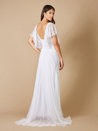 Lara Greyson Beaded Flutter Sleeve Wedding Dress - By Baano