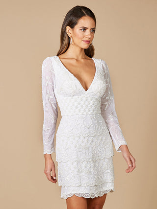 Lara Goldie Beaded V-Neck Mini Dress - By Baano