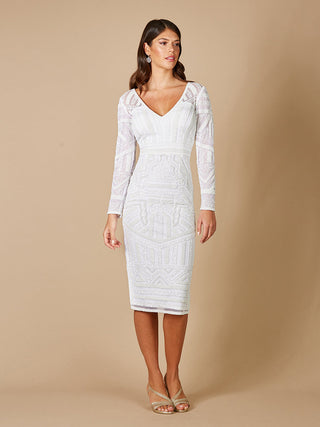 Lara Gloria Long Sleeve Beaded Midi Dress