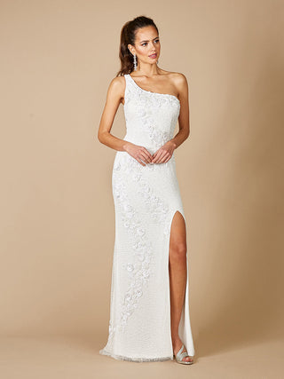 Lara Fleur One Shoulder Floral Beaded Wedding Gown - By Baano