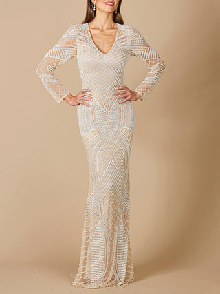 Haley Beaded Dress Nude/Ivory Bridal - By Baano