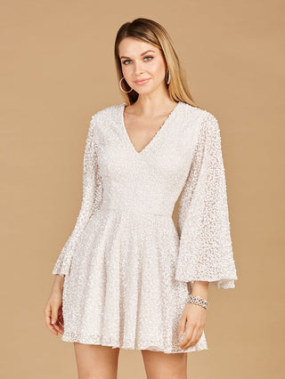 Long Bell Sleeve Sequin Bridal Cocktail Dress - By Baano
