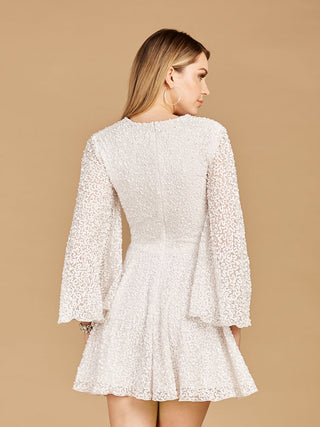Long Bell Sleeve Sequin Bridal Cocktail Dress - By Baano