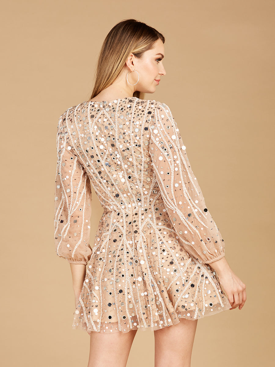 Beaded Long Sleeve Bridal Cocktail Short - By Baano