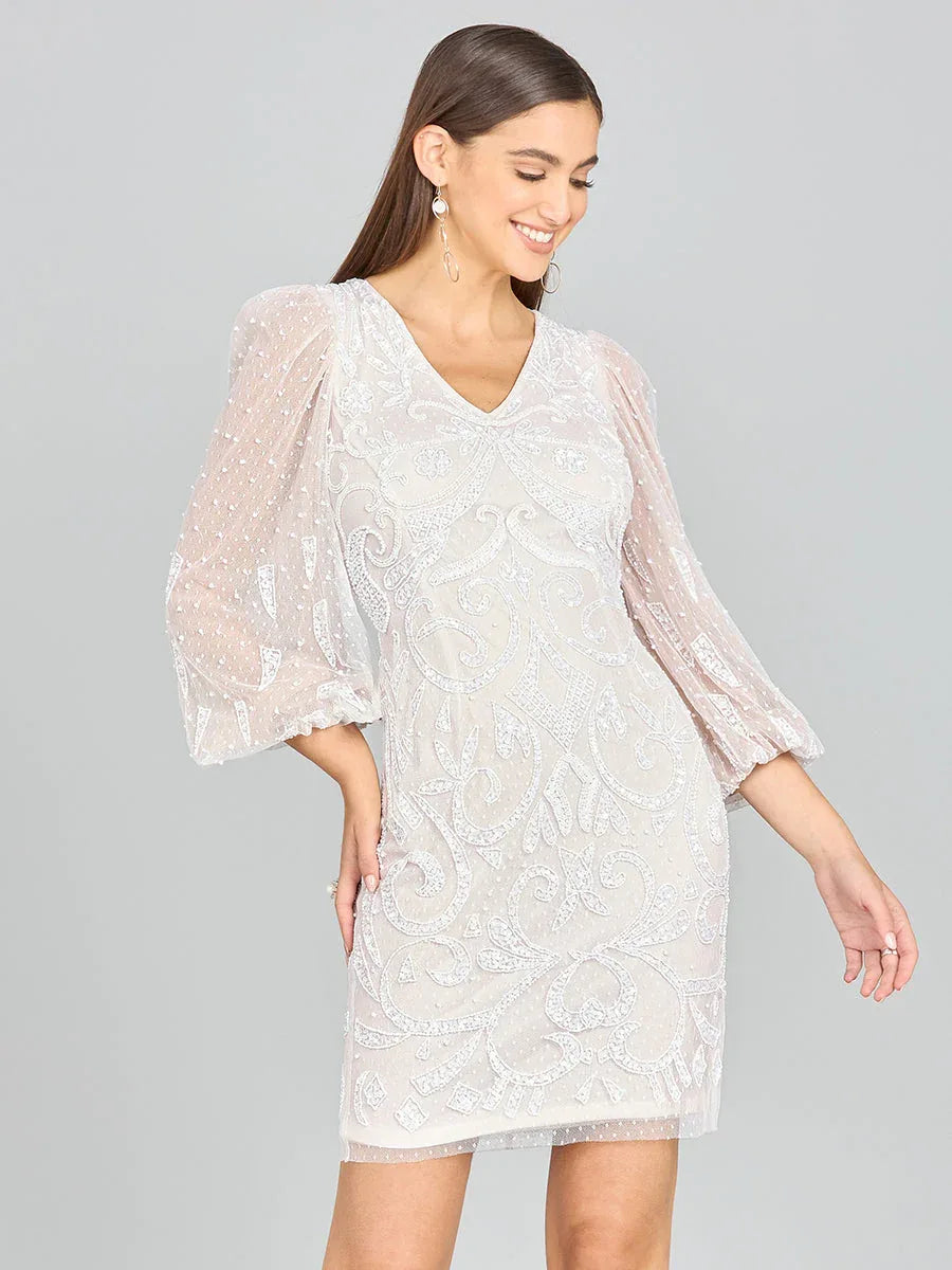 V-Neck, Balloon Sleeve Bridal Mini - Glamourous Grace