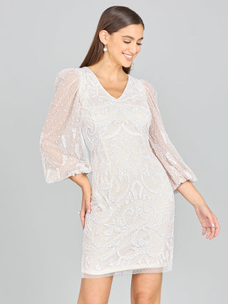 V-Neck, Balloon Sleeve Bridal Mini