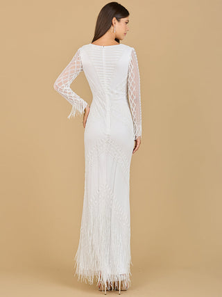 Long Sleeve Fringe Bridal Gown - By Baano