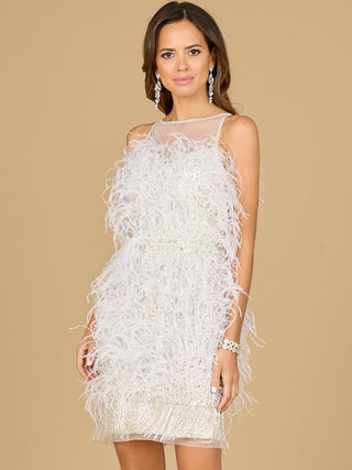 Bridal Cocktail Dress with Feathers - By Baano