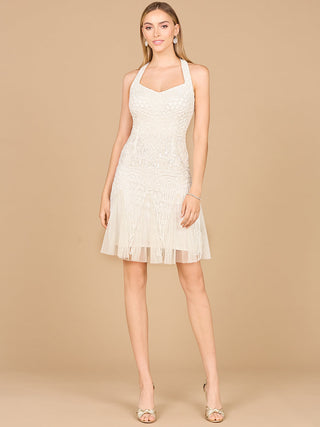 Beaded Halter Neck Bridal Midi Dress