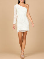 One Sleeve Beaded Cocktail Dress with Fringe - By Baano