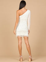 One Sleeve Beaded Cocktail Dress with Fringe - By Baano