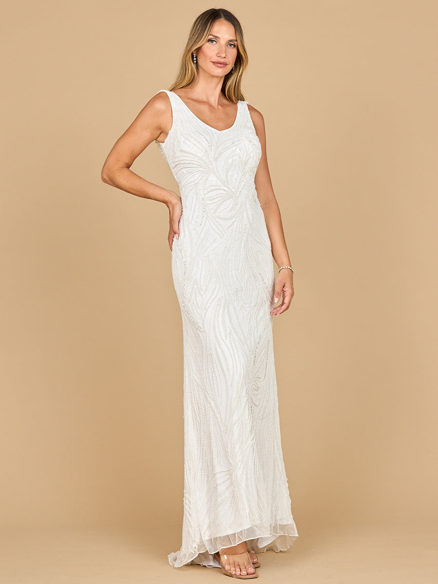 Lara 51200- Beaded Draped Cowl Back Wedding Gown