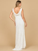 Lara 51200- Beaded Draped Cowl Back Wedding Gown