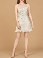 Lara 51211- Beaded Mini Wedding Dress with Godets