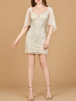 Lara 51213 - Beaded Cape Sleeve Wedding Short Dress