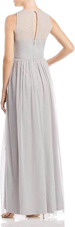 Adrianna Papell Crew Neck Sleeveless Illusion Ruched Keyhole Back Embroidered Mesh Gown - By Baano