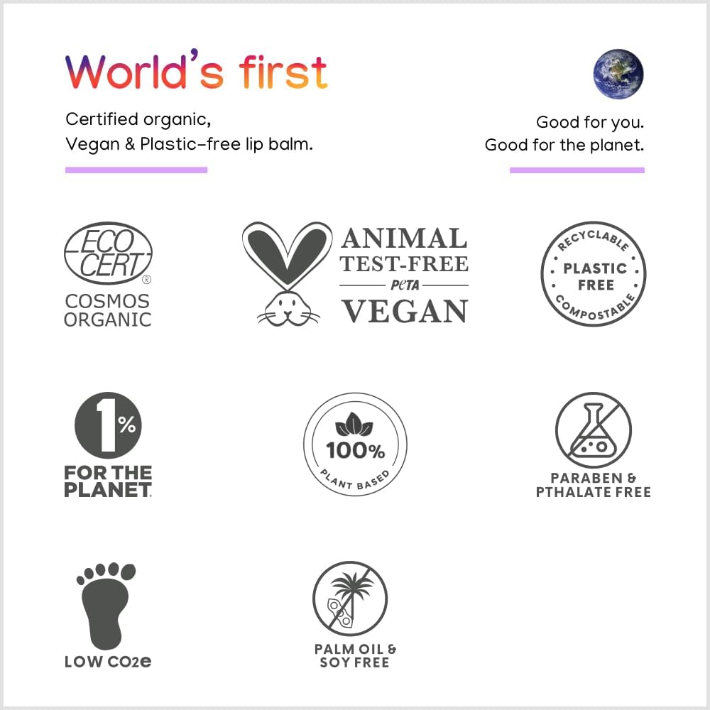 ILIKA Lip Balm Organic, 100% Plant-Based, 2X Volume, Low CO2e - COSMOS Certified Organic, PETA Certified Vegan & Cruelty-Free, Biodegradable Tube 4 Pack, Classic Collection - By Baano