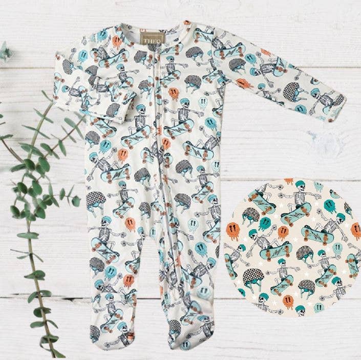 Boys Soft Sleepers Skelly Skateboard - By Baano