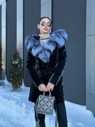 Genuine Silver Fox Fur Down Fill Coat - By Baano