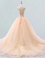 Strapless Lace Applique Wedding Dress | Bridal Ball Gown with Chapel Train