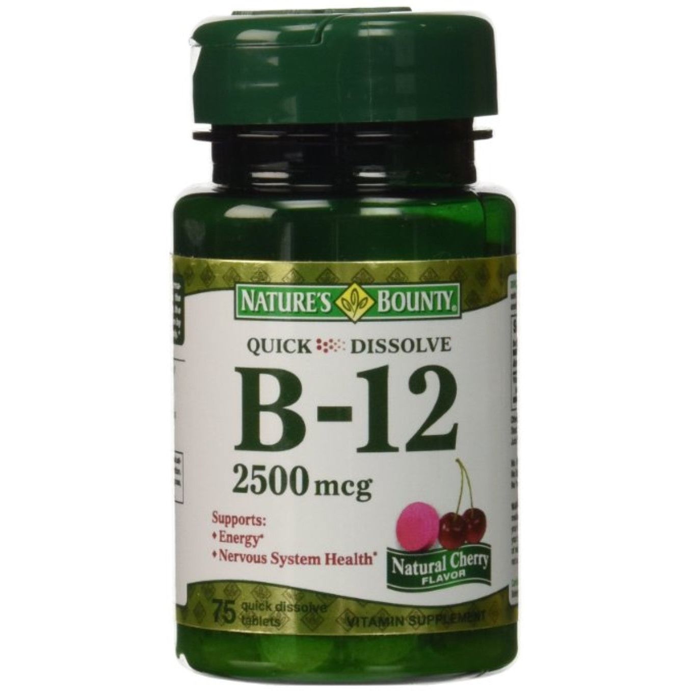 Nature's Bounty Vitamin B-12 2500 Mcg Quick Dissolve Tablets, Natural Cherry Flavor
