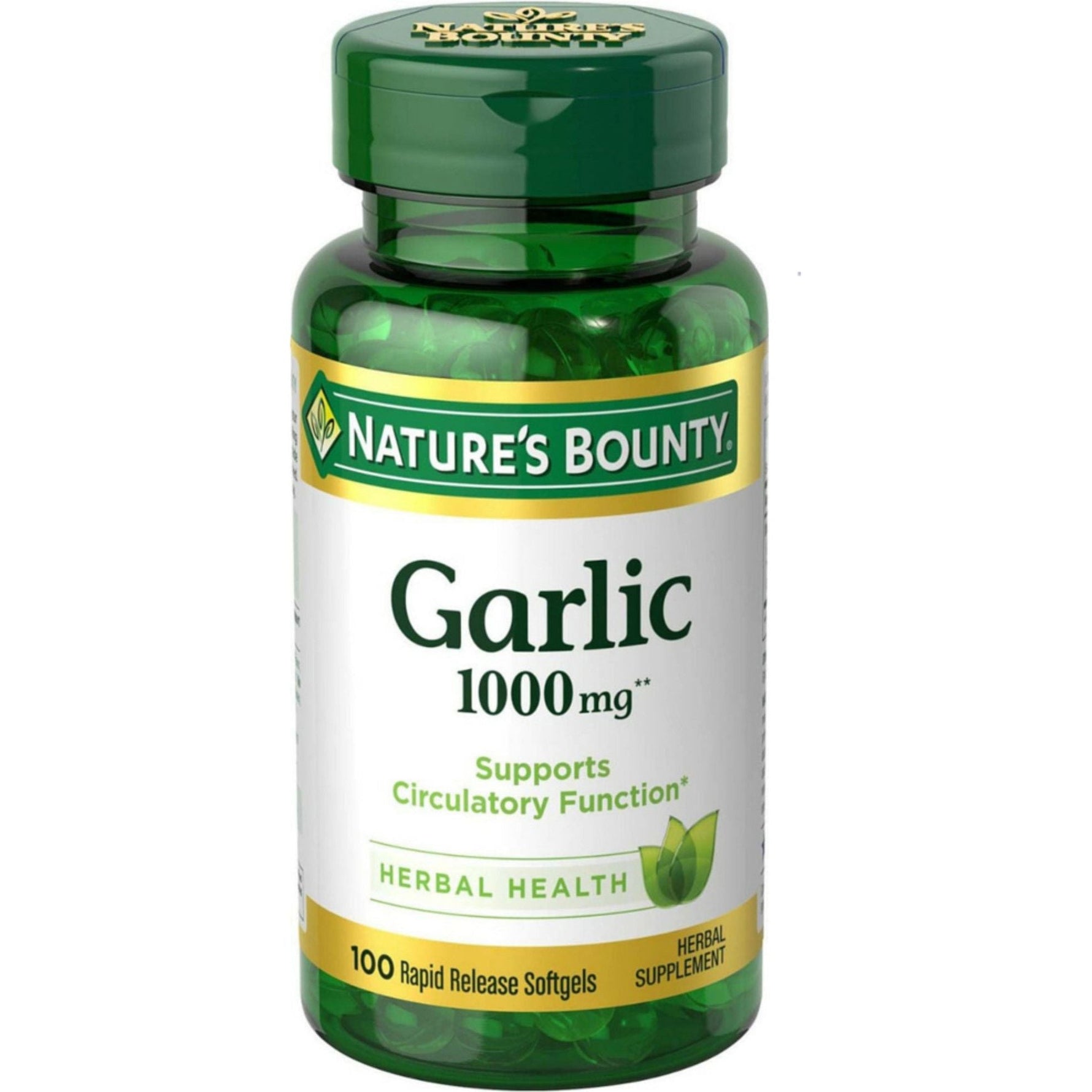 Nature's Bounty Herbal Health Odorless Garlic Extract Rapid Release Softgels, 1000 Mg