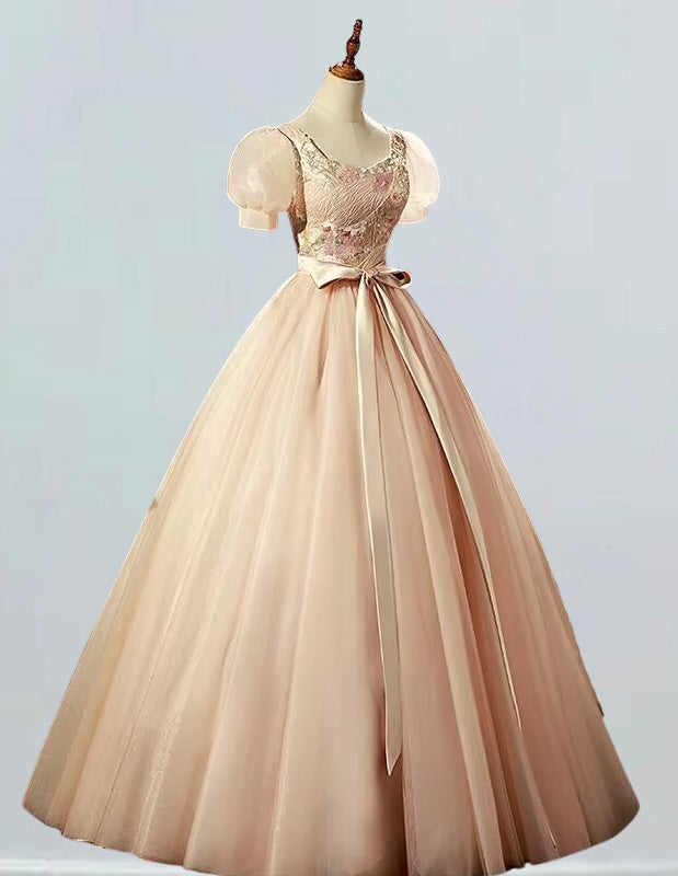 Women's Pink Lace Prom Dress | Floor-Length, Square Neck, Elegant Evening Gown