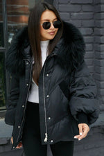 Chantal Genuine Fur Trim Down Fill Coat in Black