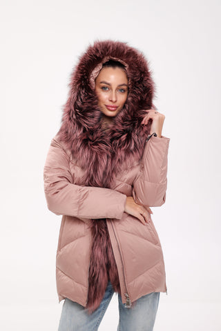 Genuine Silver Fox Fur Trim Down Insulated Parka - By Baano