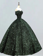 Plus Size Dark Green Velvet Sequin Off-Shoulder Prom Dress | Floor-Length Ball Gown