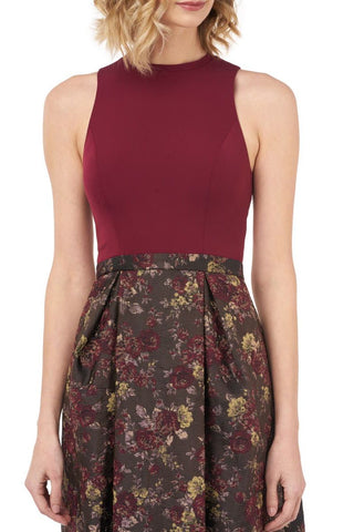 Kay Unger Crew Neck Cutaway Zipper Back Multi Print Jacquard Dress - By Baano